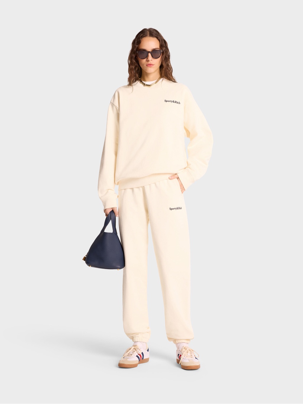Sporty & Rich Serif Logo Sweatpant - Cream/Navy
